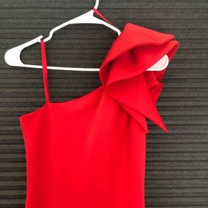 Red mermaid dress with ruffled one shoulder